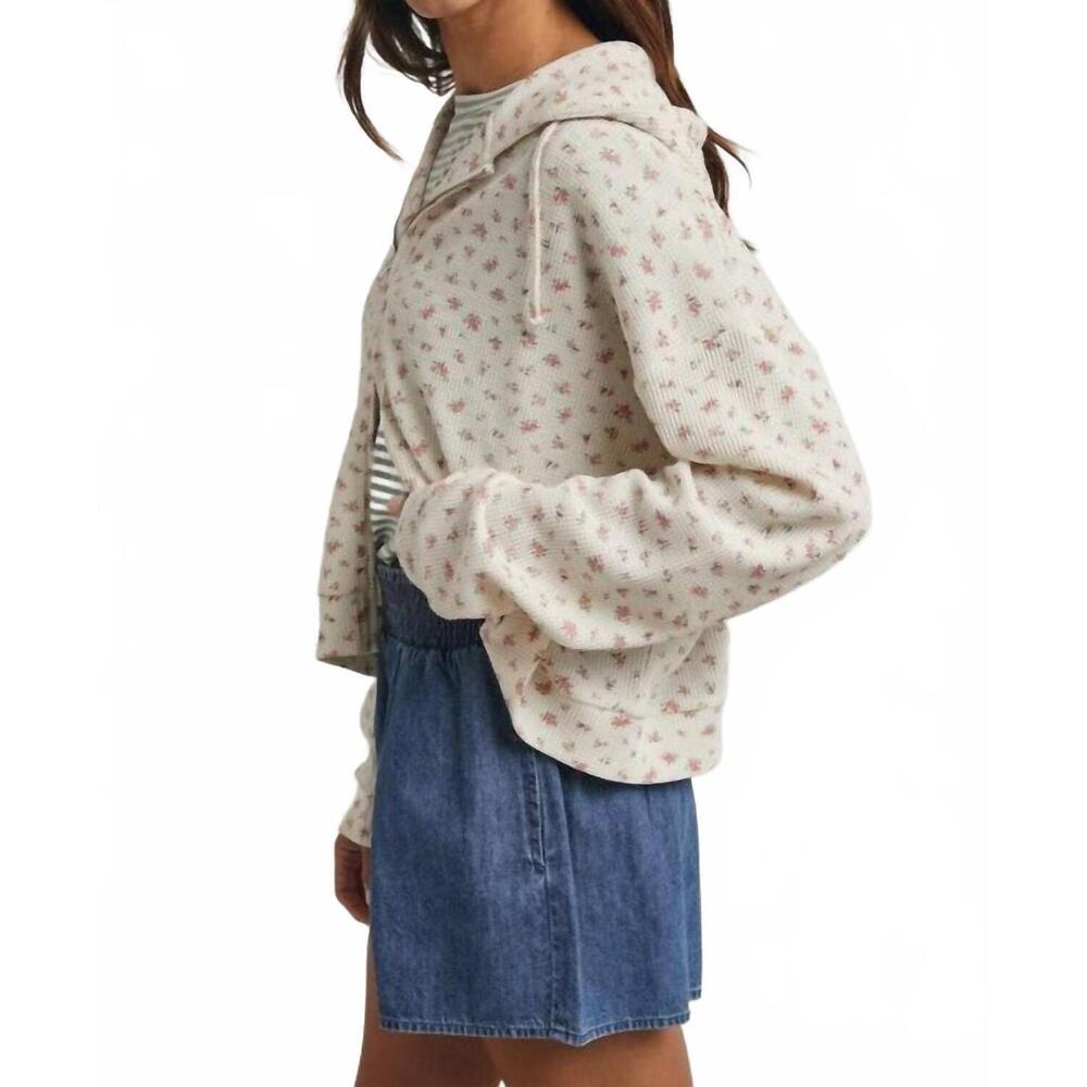 NEW WISHLIST floral waffle knit hooded jacket in cream/rose - Picture 3 of 4
